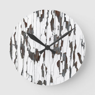 White Peeling Paint Round Clock