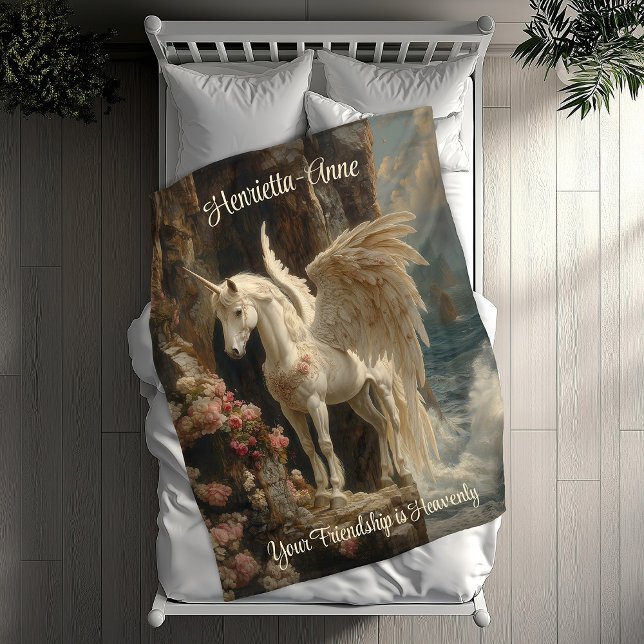 White Pegasus Heavenly Unicorn Seascape Scene Fleece Blanket (Creator Uploaded)