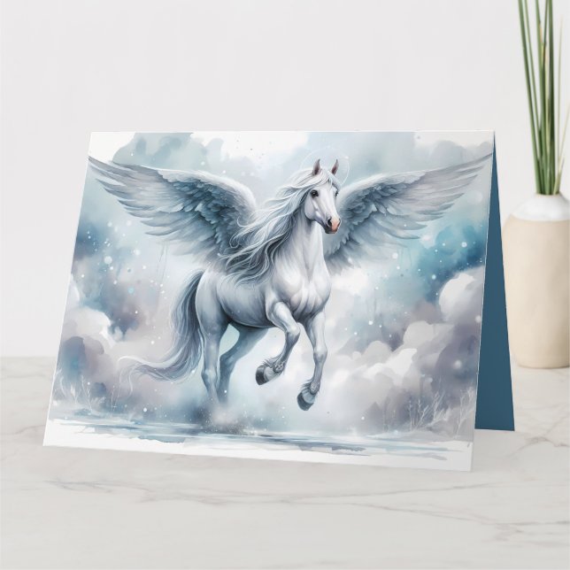 White Pegasus Wings Soft Blue Sky Dreamscape Card (Front)