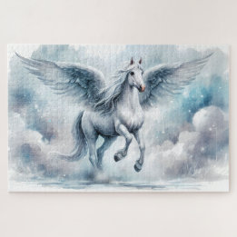 White Pegasus Wings Soft Blue Sky Dreamscape Jigsaw Puzzle