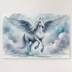 White Pegasus Wings Soft Blue Sky Dreamscape Jigsaw Puzzle
