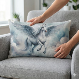 White Pegasus Wings Soft Blue Sky Dreamscape Lumbar Pillow