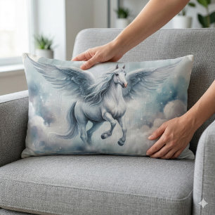 White Pegasus Wings Soft Blue Sky Dreamscape Lumbar Pillow