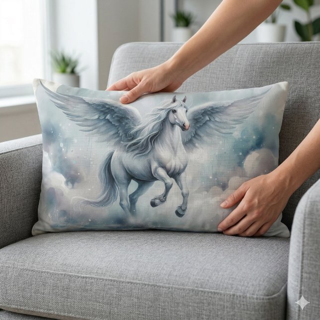 White Pegasus Wings Soft Blue Sky Dreamscape Lumbar Pillow (White Pegasus Wings Soft Blue Sky Dreamscape Lumbar Pillow On Chair)