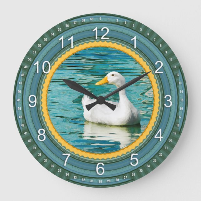 White Pekin Duck  - Nature Photography Urban Lake  Large Clock (Front)