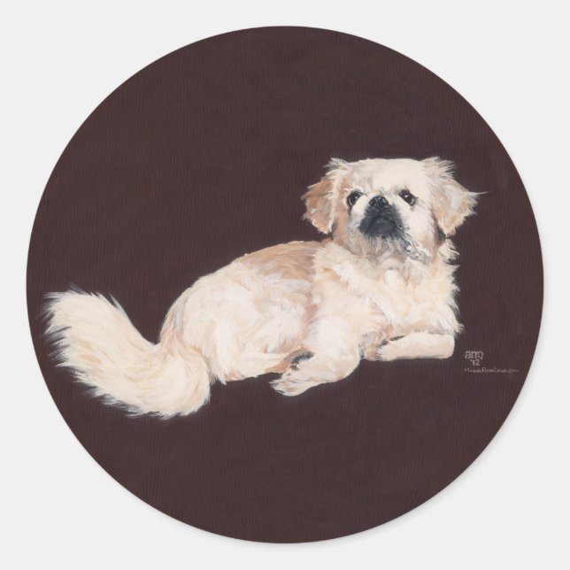 White Pekingese Dog Classic Round Sticker (Front)