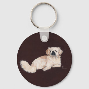 White Pekingese Dog Keychain