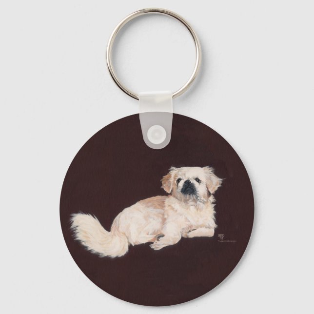 White Pekingese Dog Keychain (Front)