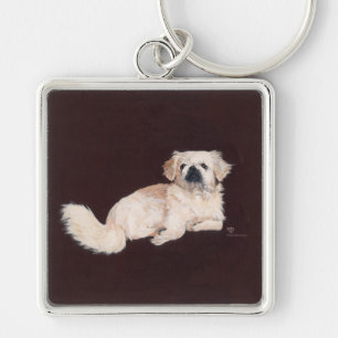 White Pekingese Dog Keychain