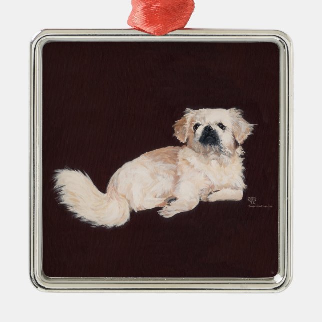 White Pekingese Dog Metal Ornament (Front)