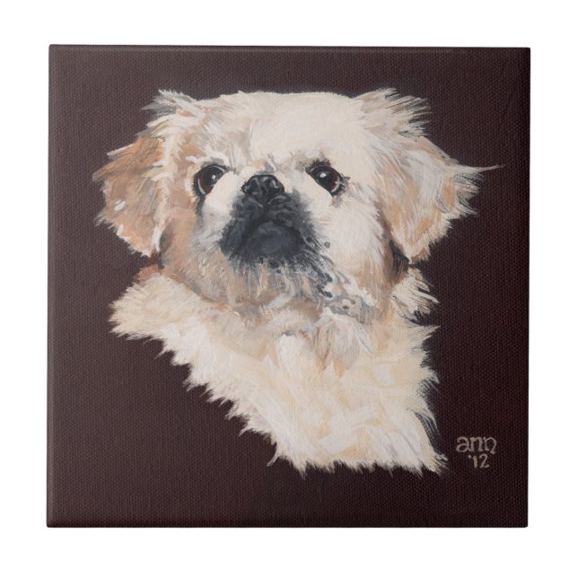 White Pekingese Dog Tile (Front)