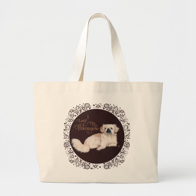 White Pekingese Dog Tote Bag (Front)