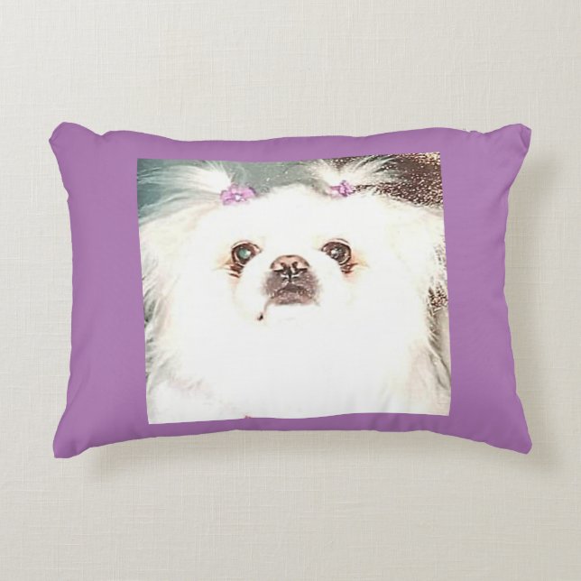 White pekingese puppy accent throw pillow. accent pillow (Front)