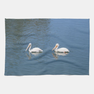 white pelican blue kitchen towel