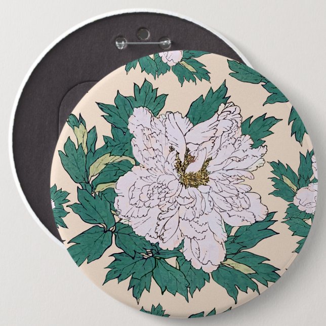 White Peonies 6 Inch Round Button (Front & Back)