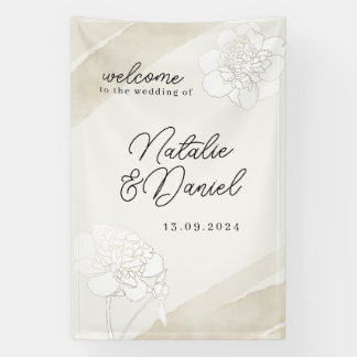 White Peonies Blossoms Wedding Sign