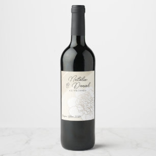White Peonies Blossoms Wedding Wine Label