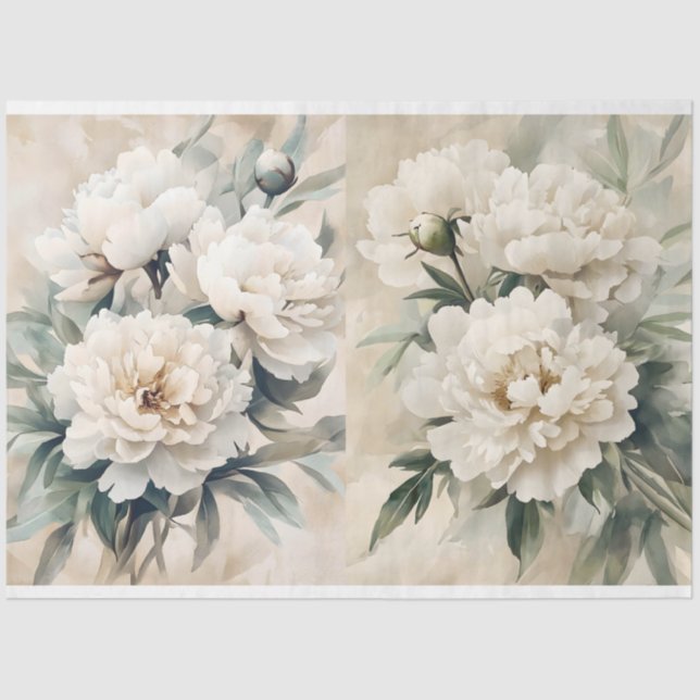 White Peonies Decoupage Tissue Paper (Front)