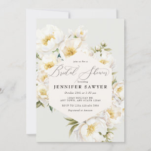 White Peonies   Elegant Floral Bridal Shower Invitation