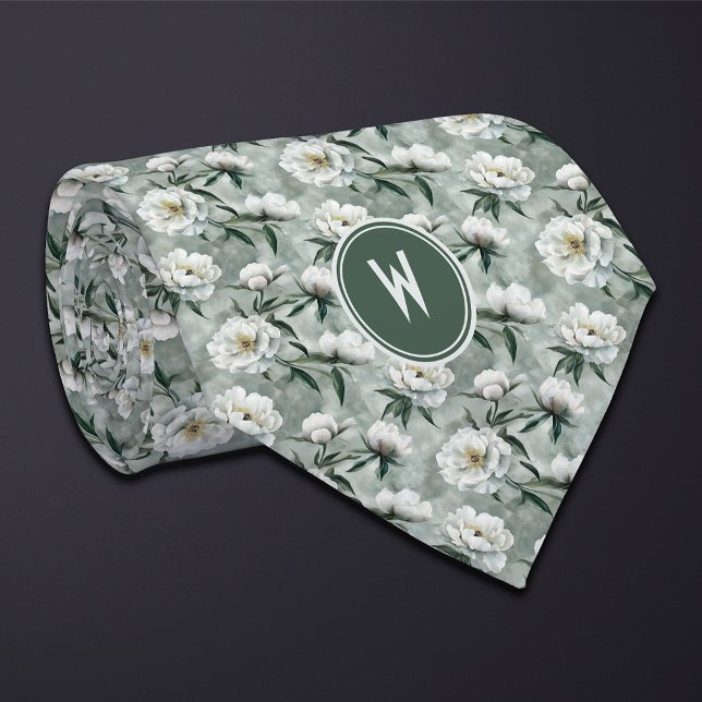 White Peonies Floral  Tie (Creator Uploaded)
