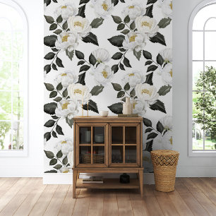 White Peonies Floral Watercolor Botanical Garden Wallpaper