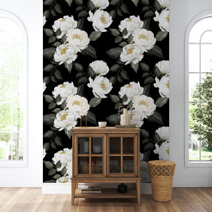 White Peonies Floral Watercolor Botanical Garden Wallpaper