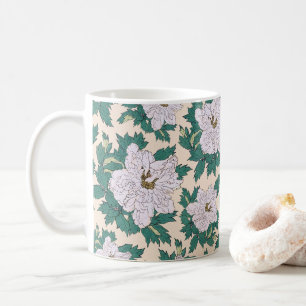 White Peonies & Green Leaves Coffee Mug