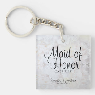 White Peonies Maid of Honour Wedding Favour Keychain