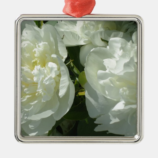 White Peonies Metal Ornament (Front)