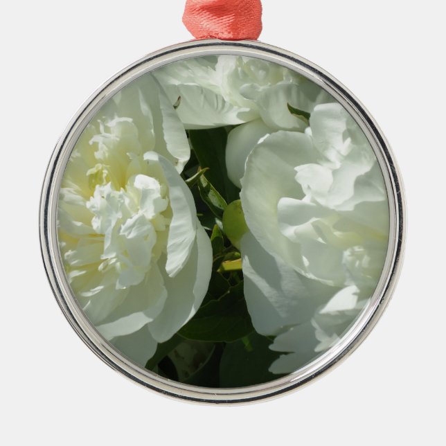 White Peonies Metal Ornament (Front)