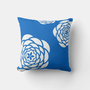 White Peonies on Blue Background Pillow