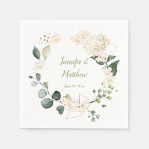 White Peonies Roses Geometric Wreath Wedding Napkin