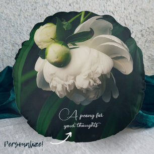 White peonies round pillow