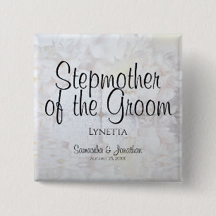 White Peonies Stepmother of the Groom Nametag 2 Inch Square Button