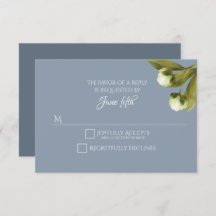 White Peonies with Dusty Blue Wedding RSVP