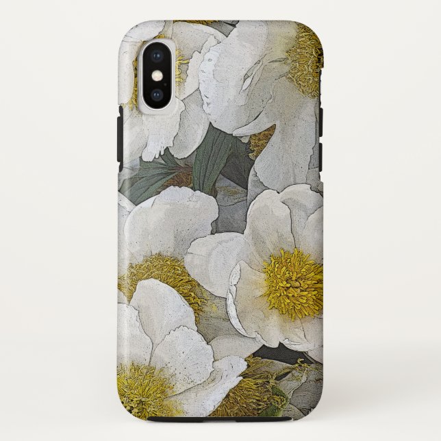 WHITE PEONIES WITH GOLD CENTERS Case-Mate iPhone CASE (Back)