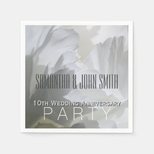 White Peony 10th Wedding Aniversary Paper Napkin 1
