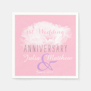 White Peony 1st Wedding Anniversary paper Napkin 3