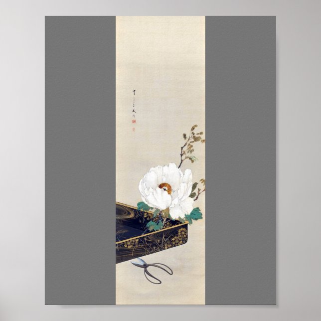 White Peony and Scissors, Watanabe Seitei Poster (Front)