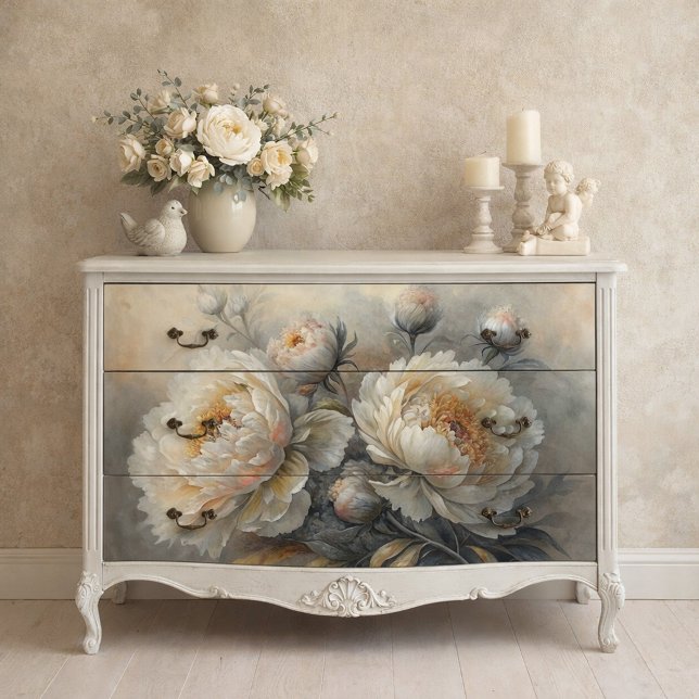 White Peony Bloom Decoupage  Tissue Paper (Urban Bohemian Woman Neutral Tones Decoupage Tissue Paper Mockup)