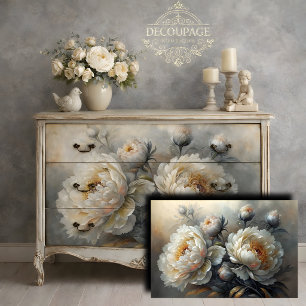 White Peony Bloom Decoupage Tissue Paper