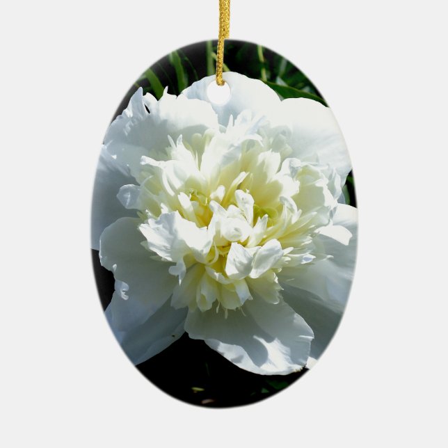 White Peony Ceramic Ornament (Front)
