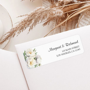 White Peony Elegant Floral Wedding Return Address