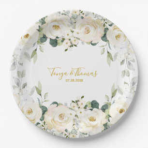 White Peony Epiphany Wedding 9 Inch Dinner Paper Plate