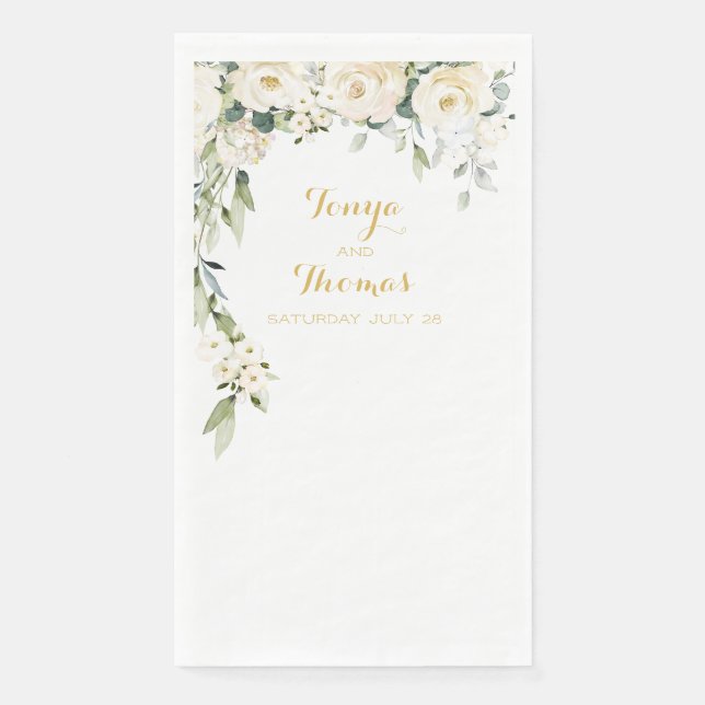 White Peony Epiphany Wedding Long Dinner Napkins (Front)