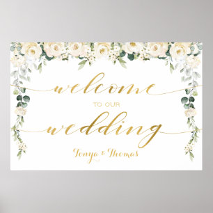 White Peony Epiphany Welcome To Our Wedding Poster
