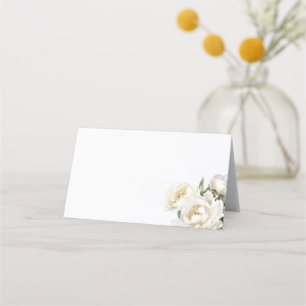 White Peony Floral Wedding Place Card
