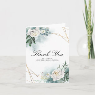 White Peony Floral Wedding Thank You Card