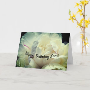 White Peony Flower Petals Personalized Birthday  Card