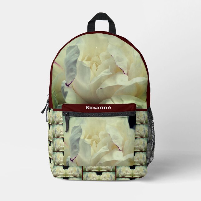 White Peony Flower Petals Personalized Printed Backpack (Front)